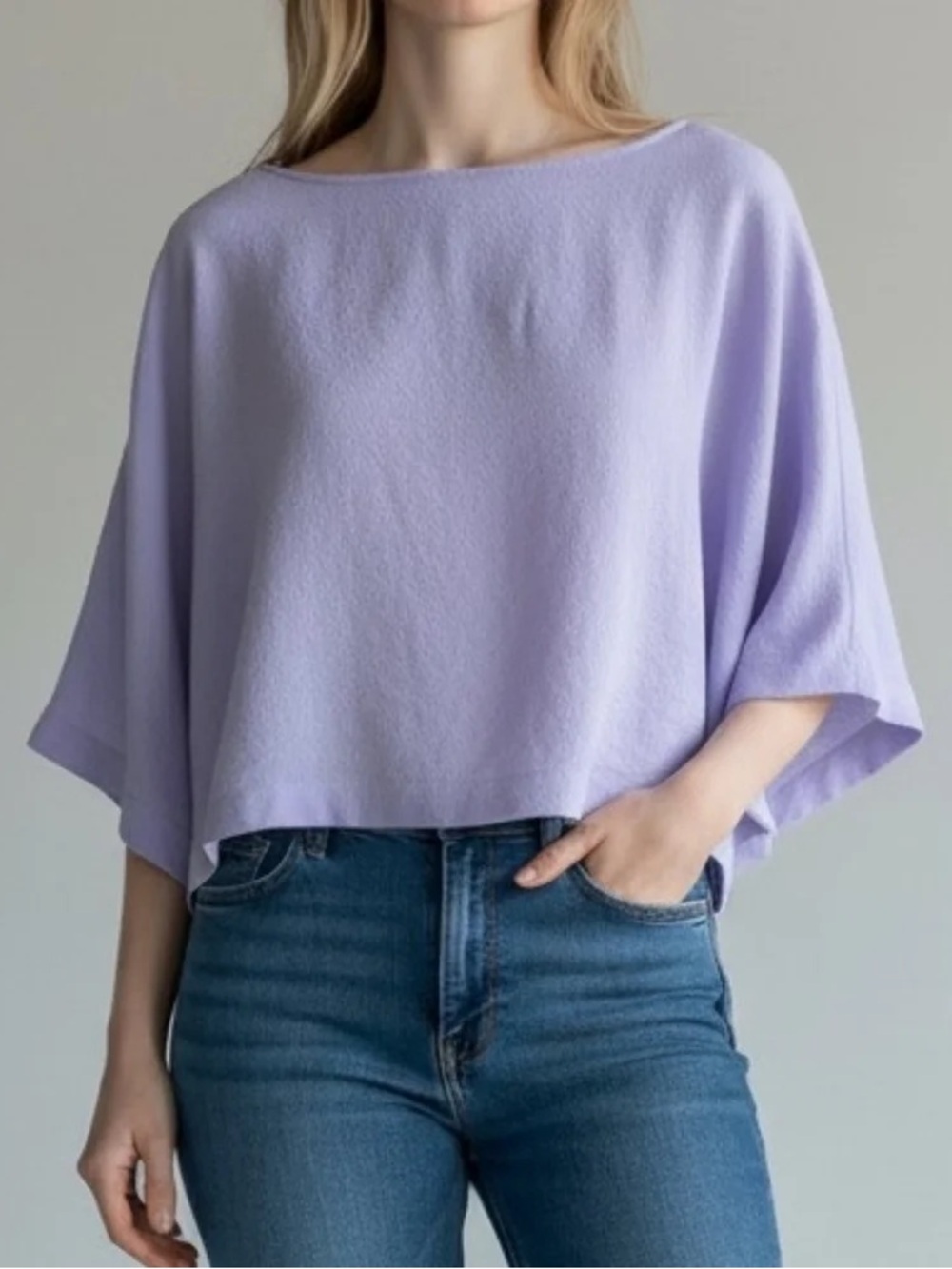 Wilfred Aritzia Blayze Blouse Lavender Periwinkle, Size Large (L) Cropped Flowy